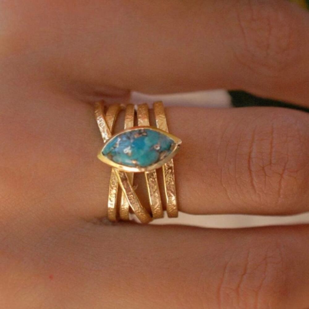 BYCILA Gold Plated over Sterling Ring Set of 2 Blue MARINA CONNIE Size 9 - Picture 4 of 10